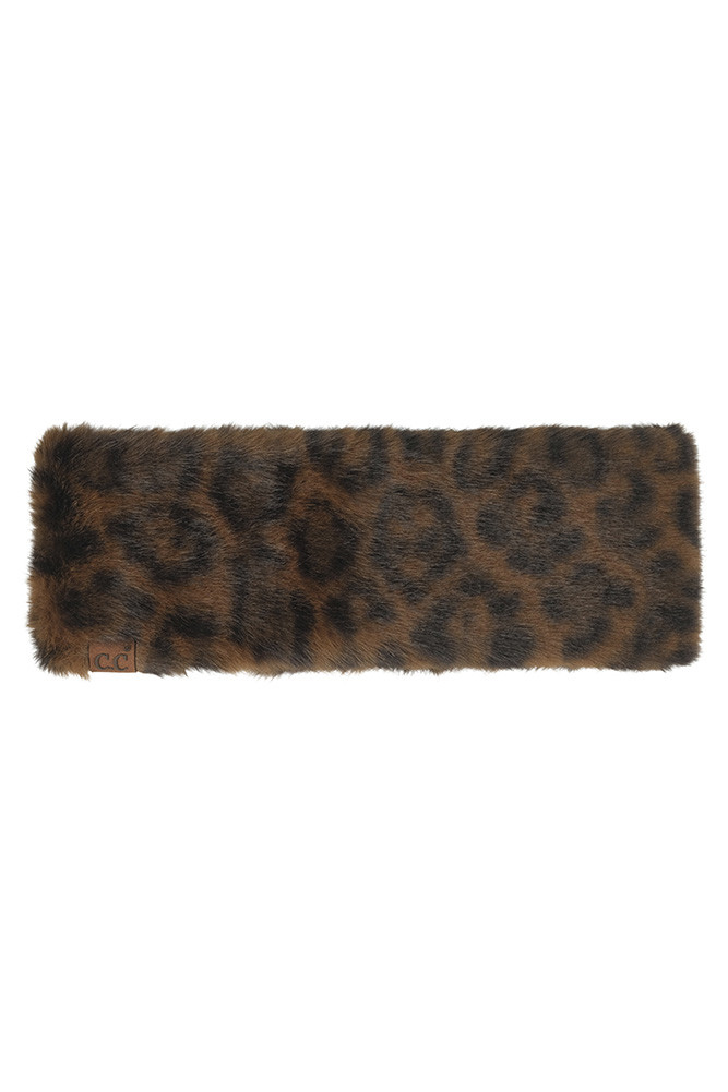 Women's Leopard Pattern Fur Leather Strap Headwrap in Brown