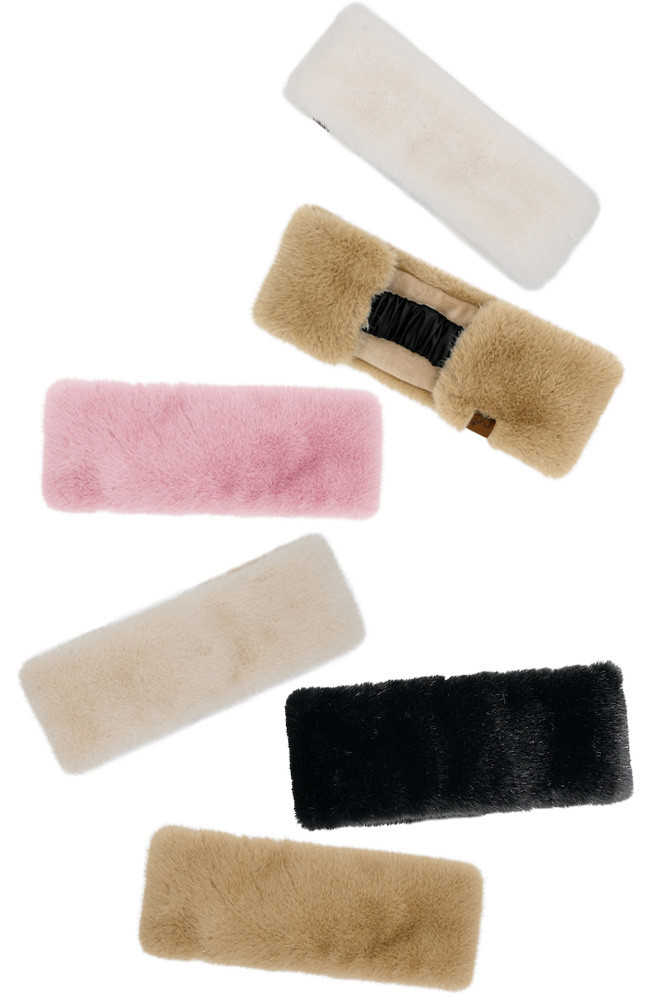 Women's Glitter Short Solid Fur Leather Strap Headwrap by BURACQ