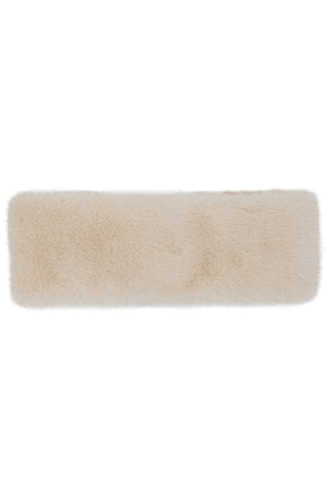 Women's Glitter Short Solid Fur Leather Strap Headwrap in Beige