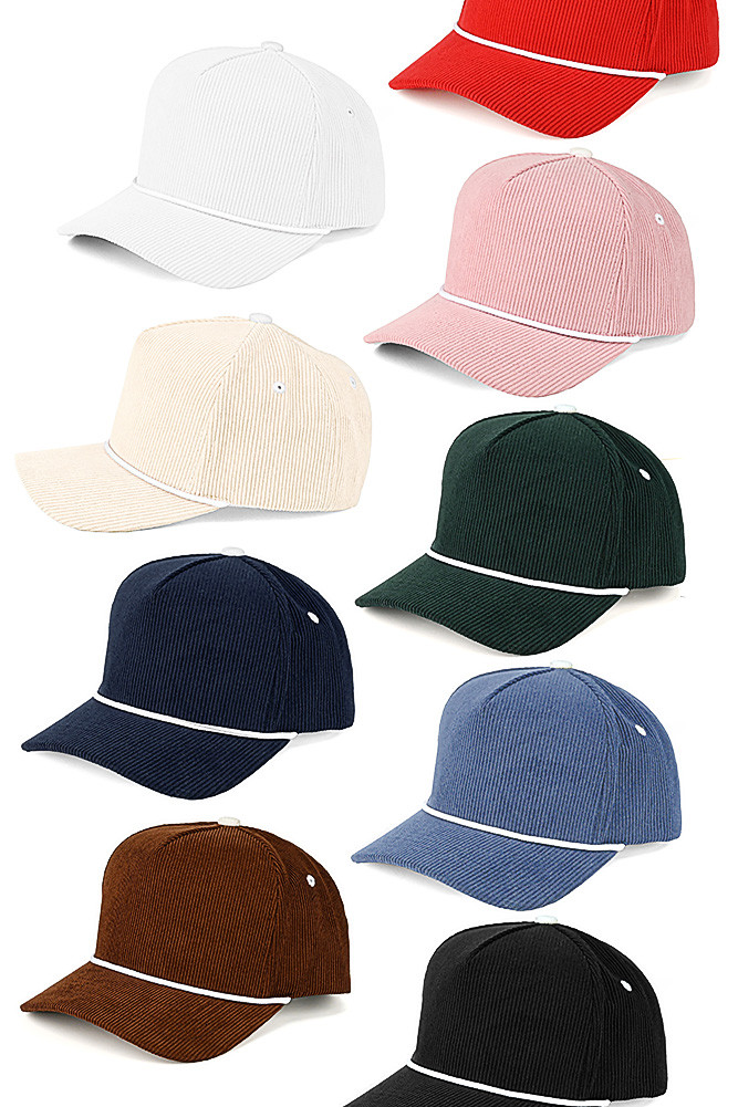 Women's Solid Corduroy Snapback Trucker Cap with Rope by BURACQ
