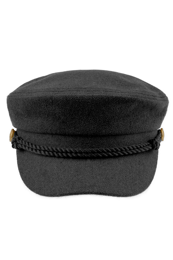 Women's Rope with Button Deco Solid Fisherman's Cap in Black