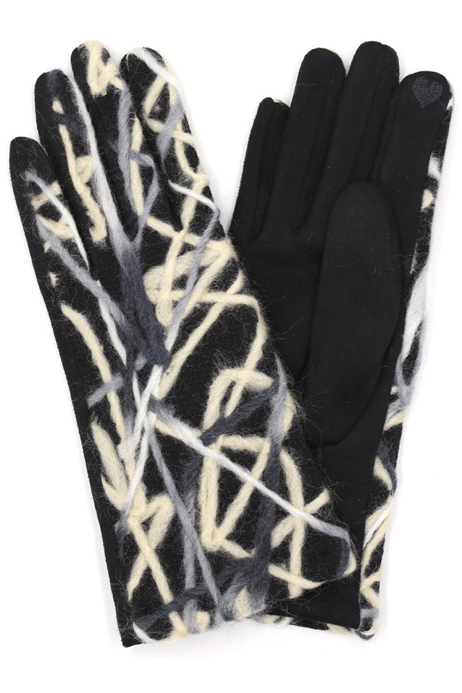 Women's Abstract Multi Color Embroidered Smart Gloves in Black