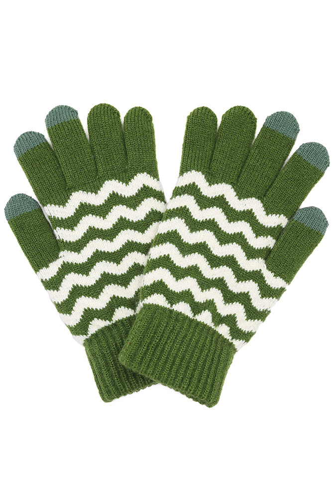 Women's Christmas Theme Chevron Pattern Smart Gloves in Green