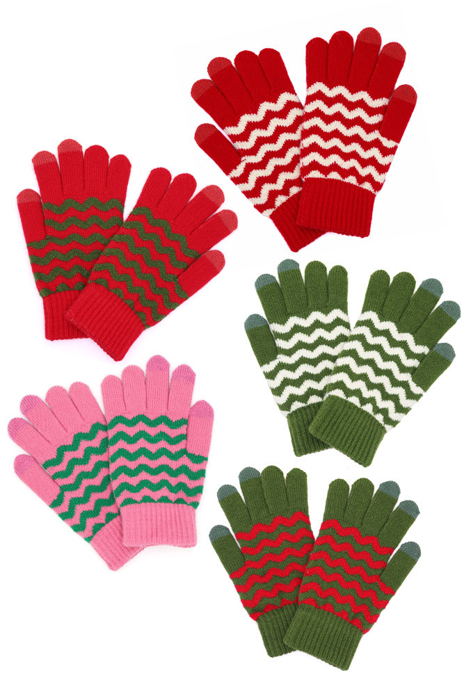 Women's Christmas Theme Chevron Pattern Smart Gloves by BURACQ