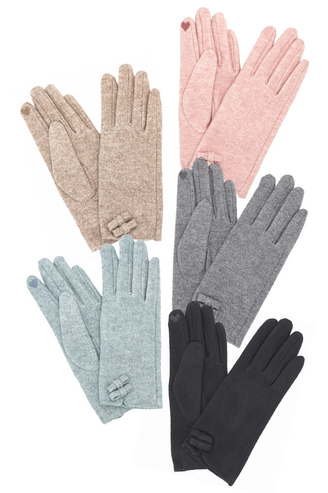 Women's Two Mini Bows Point Soft Smart Touch Gloves by BURACQ