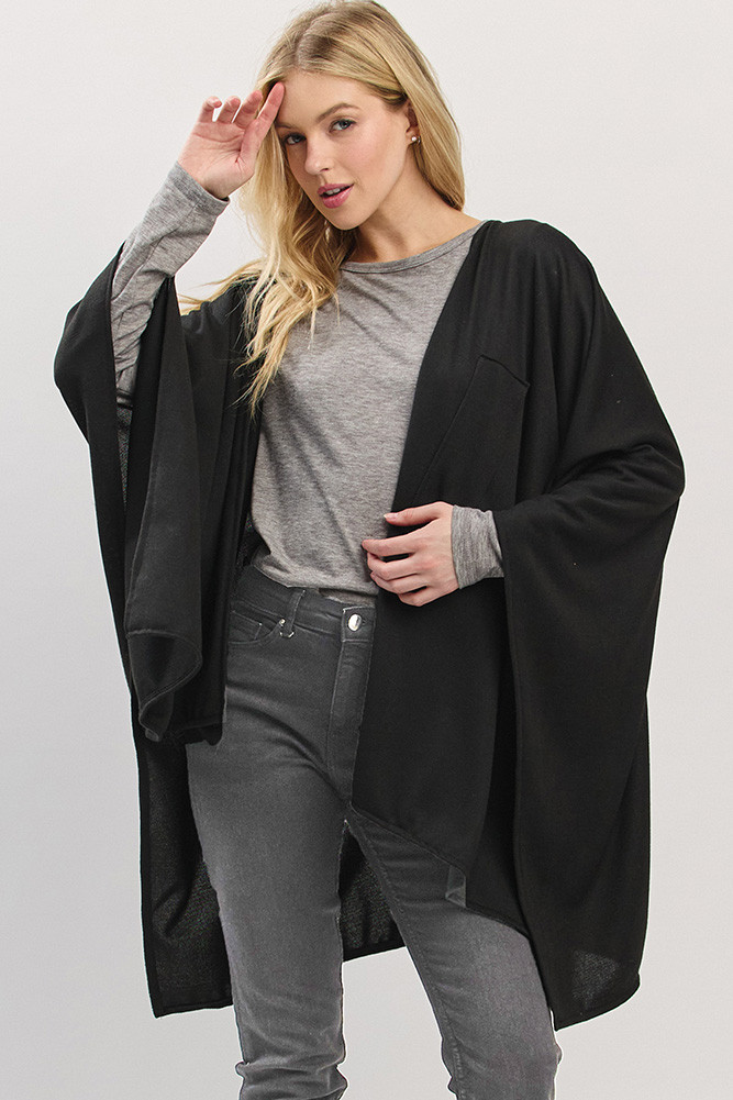 Women's Solid Pull Through Fashionable Wrap Kimono in Black