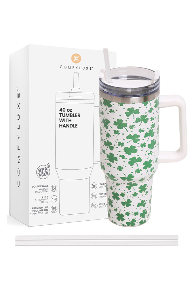 Shamrocks Pattern 40 oz Tumbler with Handle — tumbler photo 3