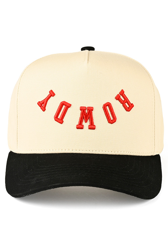 Women's Rowdy Letter Embroidered Two-Tone Trucker Cap in Black