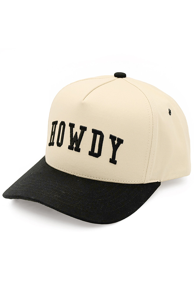 Women's Howdy Letter Embroidered Two-Tone Trucker Cap in Black