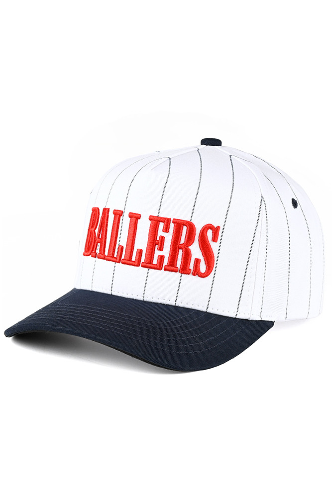 Women's Ballers Letter Stripe Pattern Trucker Cap in Navy White