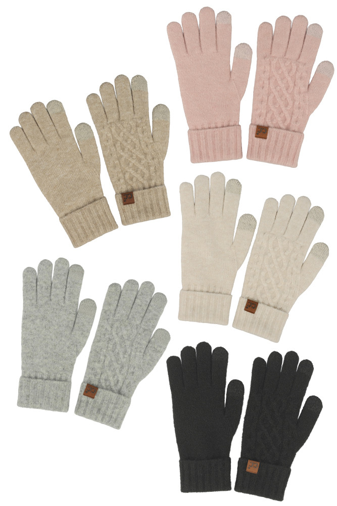 Women's Solid Cable Knit Cuff Winter Gloves by BURACQ