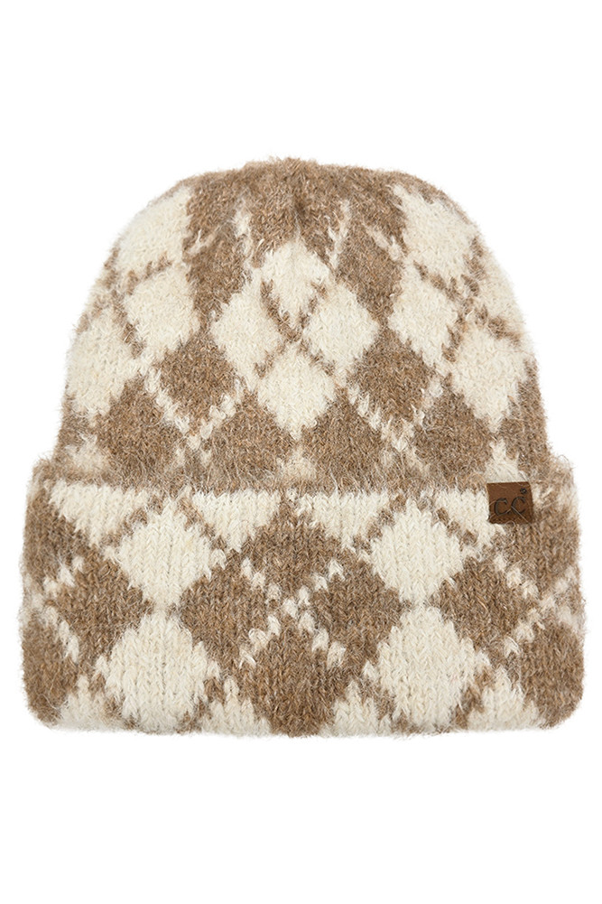 Women's Argyle Pattern Cuff Beanie Winter Hat by BURACQ