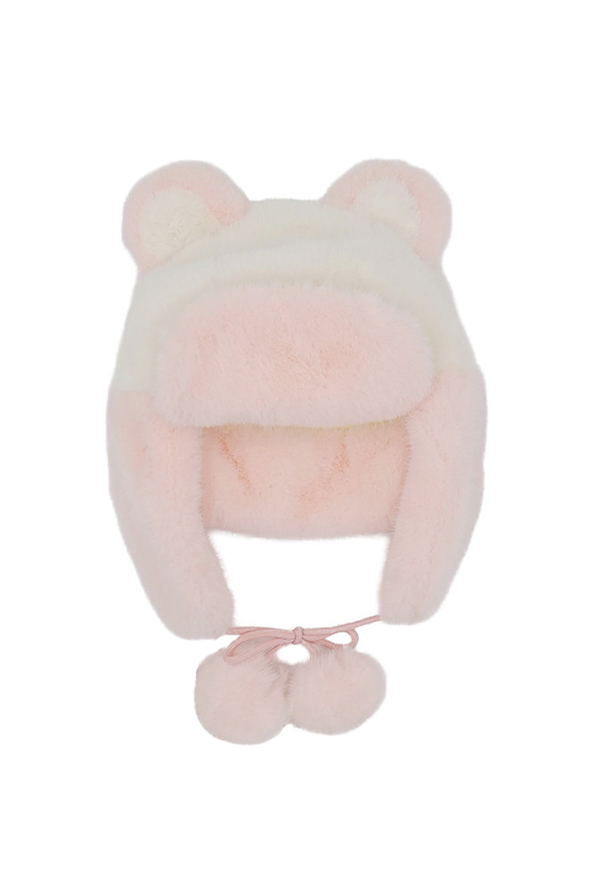 Kids Faux Fur Ear Trapper Winter Hat in Baby Pink