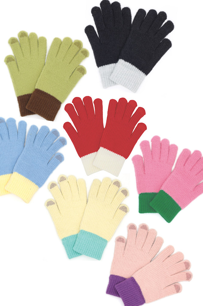 Women's Plain Two-Tone Knit Winter Gloves by BURACQ