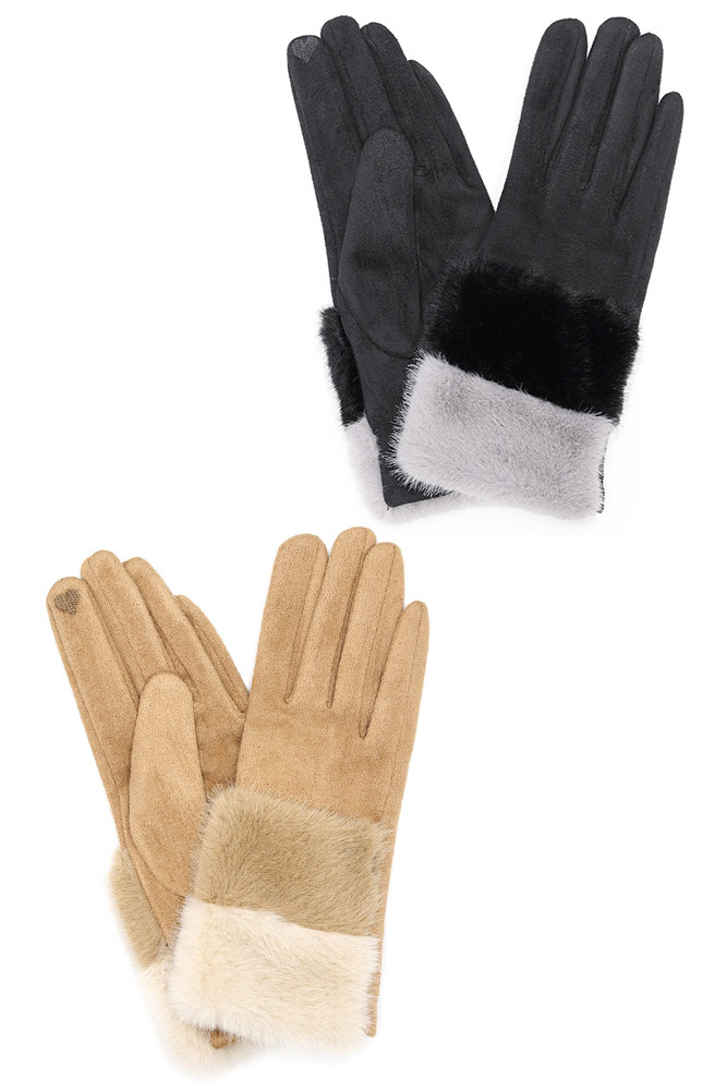Women's Two-Tone Faux Fur Decorate Winter Gloves by BURACQ
