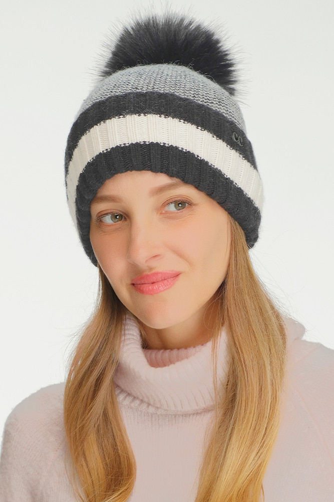 Women's Two-Tone Angora Stripe Point Cuff Beanie by BURACQ