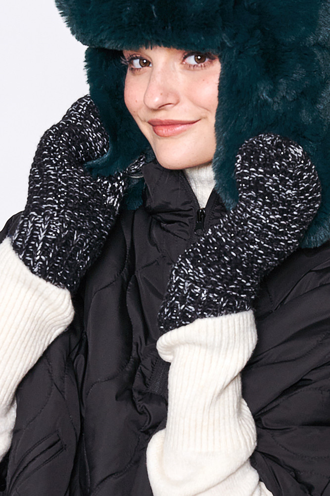 Women's Crochet Knit Solid Cozy Mittens Winter Gloves in Black