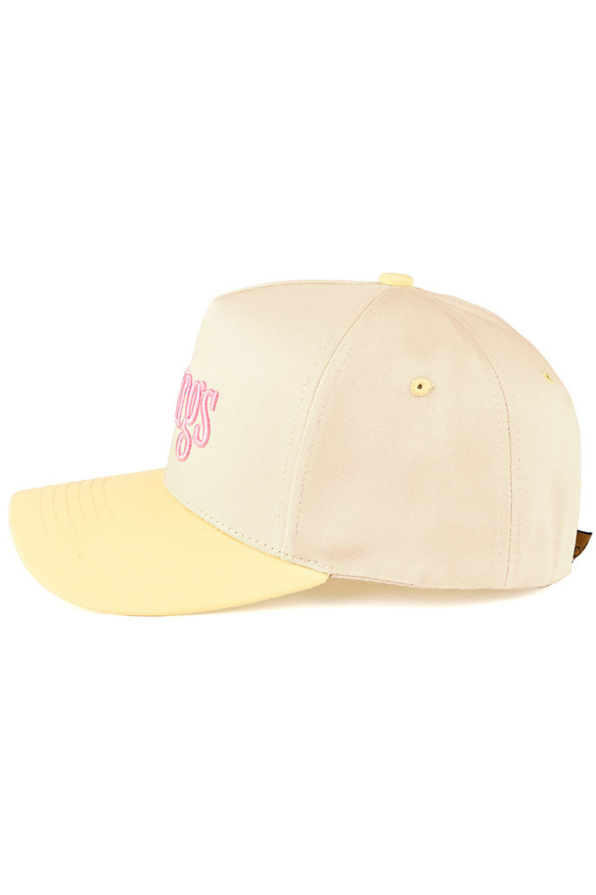 Women's Margs Lettering Two-Tone Trucker Baseball Cap in Butter Yellow