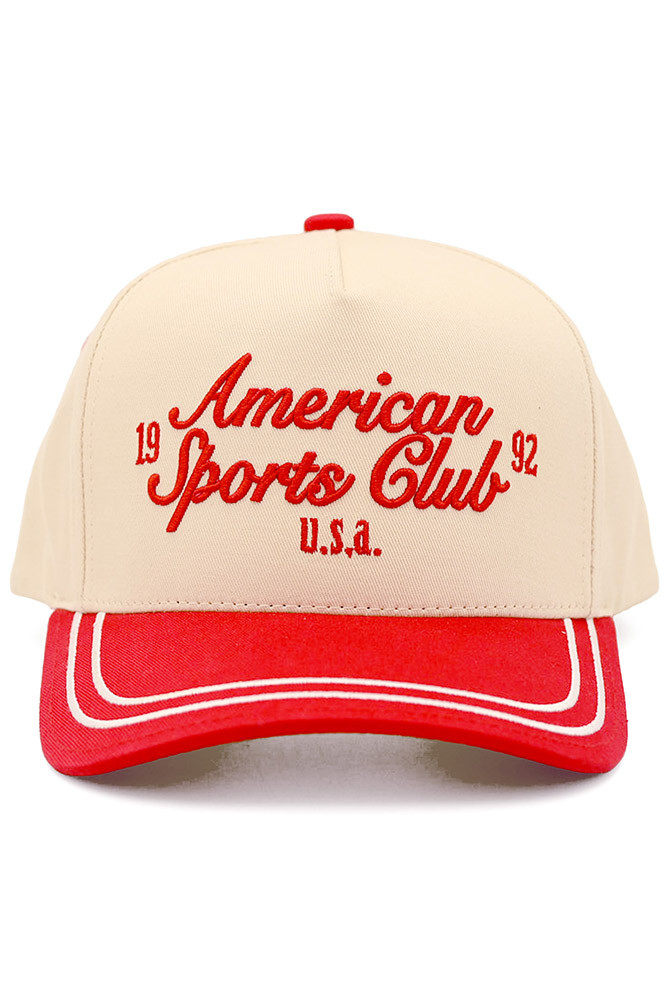 Women's American Sports Club Letter Trucker Cap in Red