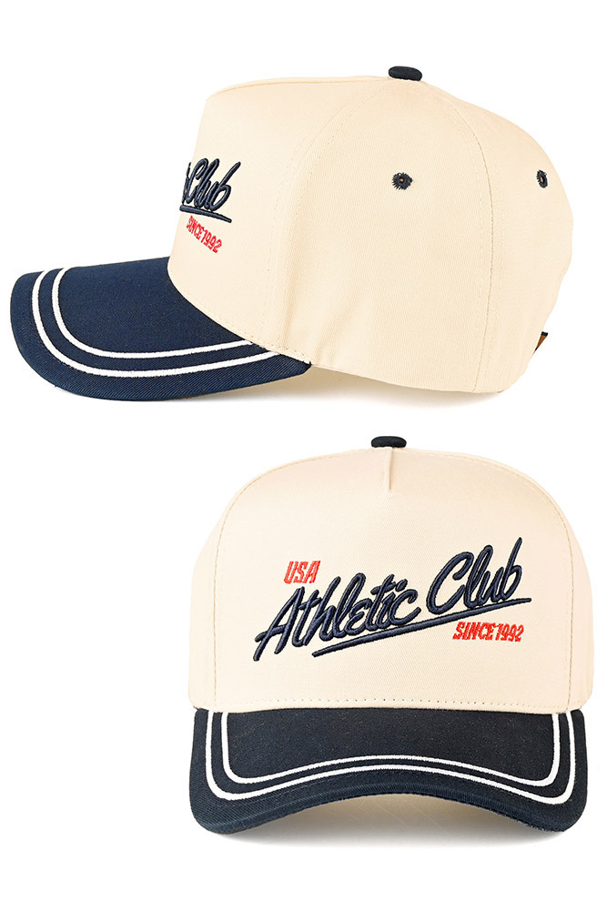 Women's Athletic Club Letter Two-Tone Trucker Cap in Navy by BURACQ