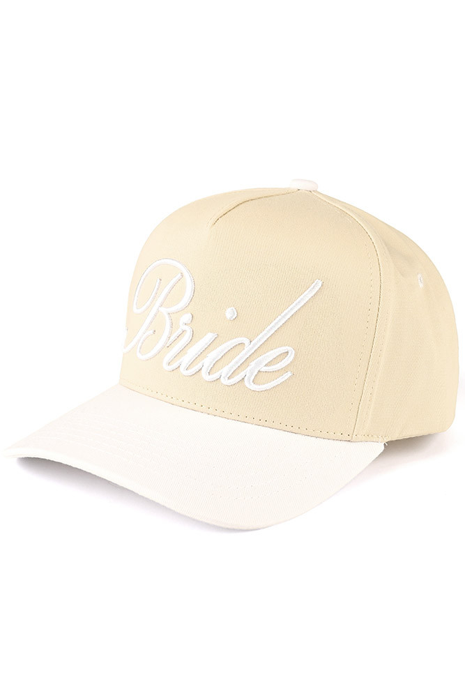 Women's Bride Letter Embroidered Two-Tone Trucker Cap in White