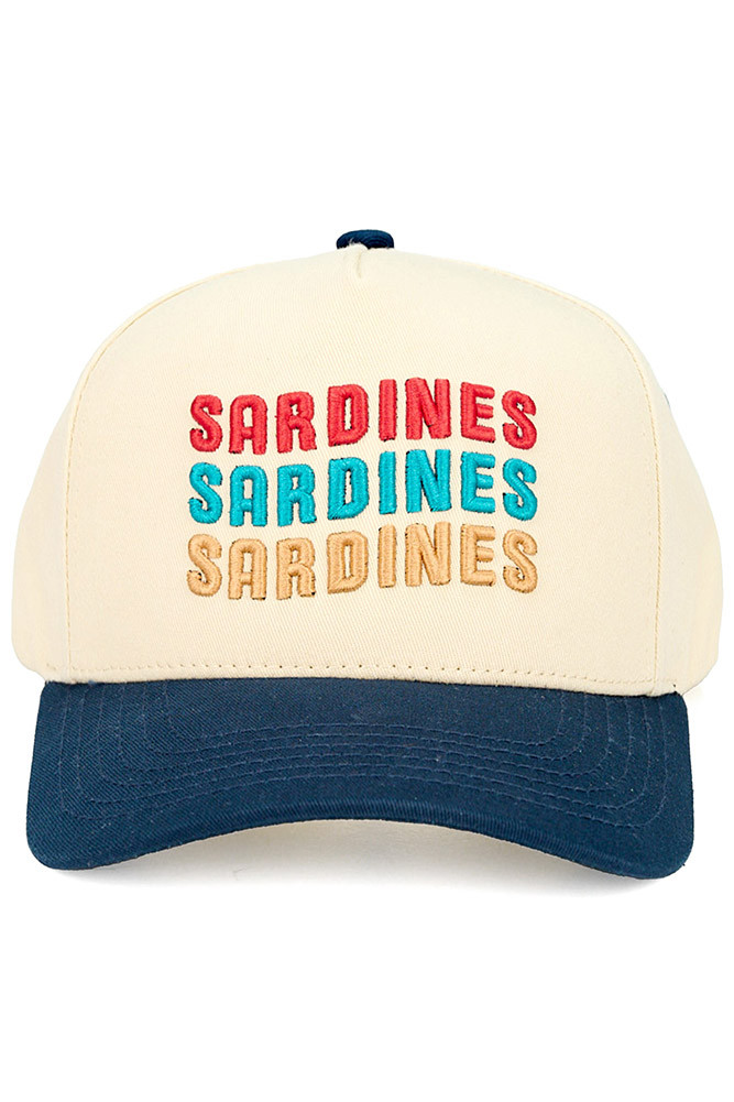Women's Sardines Multi Color Letter Trucker Cap in Navy by BURACQ