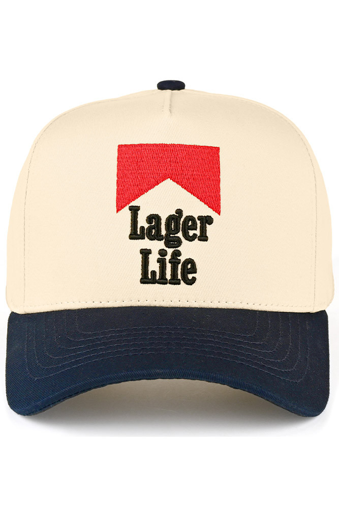 Women's Lager Life Letter Two-Tone Trucker Cap in Navy