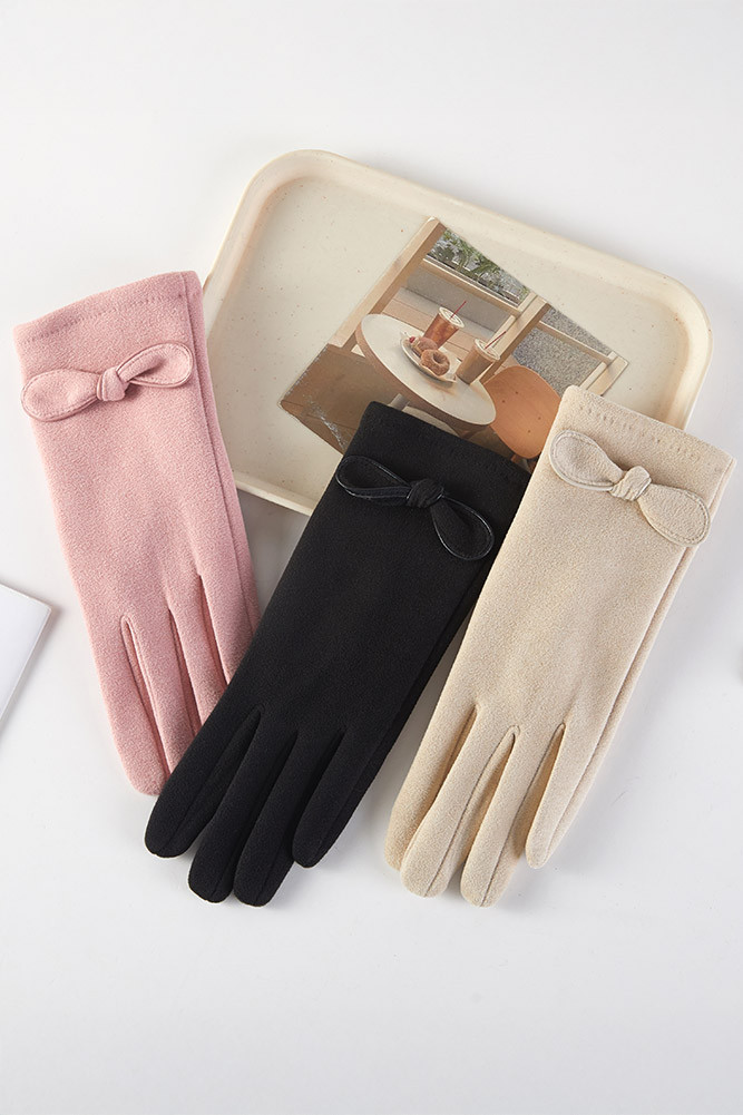 Women's Round Bow Knot Highlight Solid Winter Gloves by BURACQ