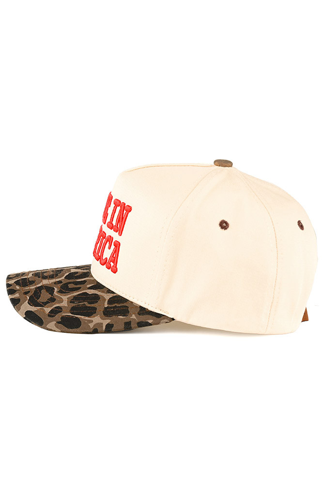 Women's Made in America Letter Leopard Trucker Cap in Leopard