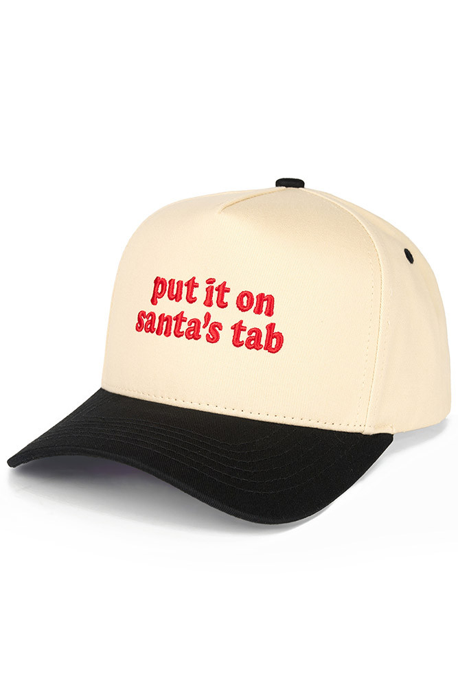 Women's Put It on Santas Tab Letter Trucker Cap in Black