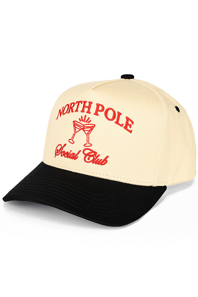 Women's North Pole Social Club Letter Trucker Cap in Black