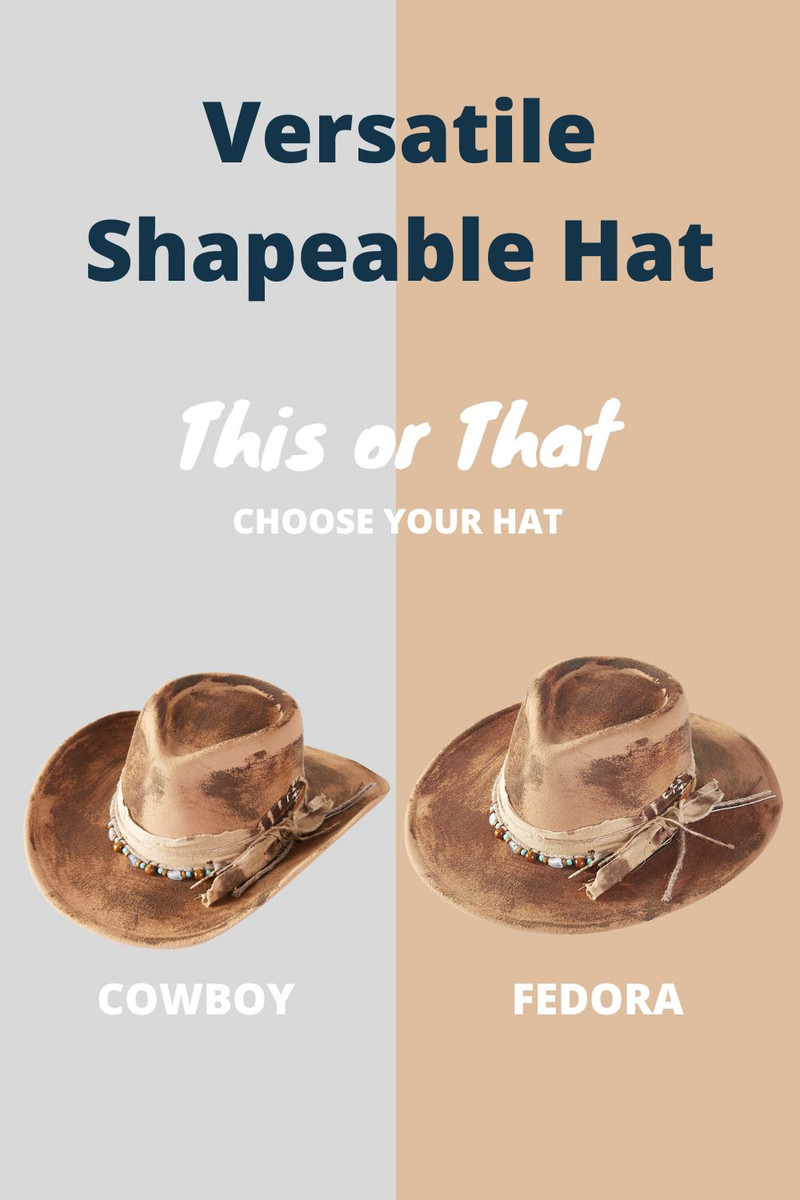 Women's Distressed Band with Feather Cowgirl Fedora Hat — fedora photo 2
