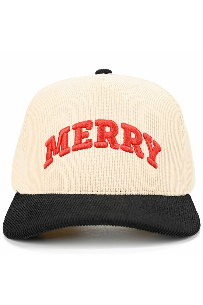 Women's Merry Bold Letter Corduroy Trucker Cap in Black