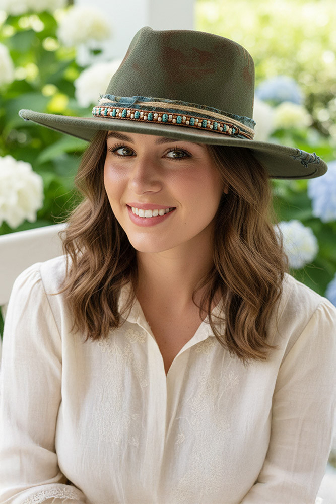 Women's Distressed Fabric Band Rustic Cowgirl Fedora Hat by BURACQ