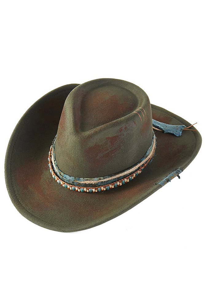 Women's Distressed Fabric Band Rustic Cowgirl Fedora Hat — fedora photo 2