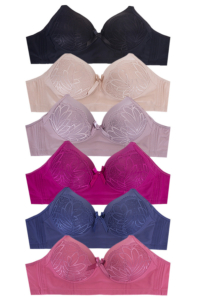 Women's Solid Textured Floral Lace Deco Wireless Bra by BURACQ