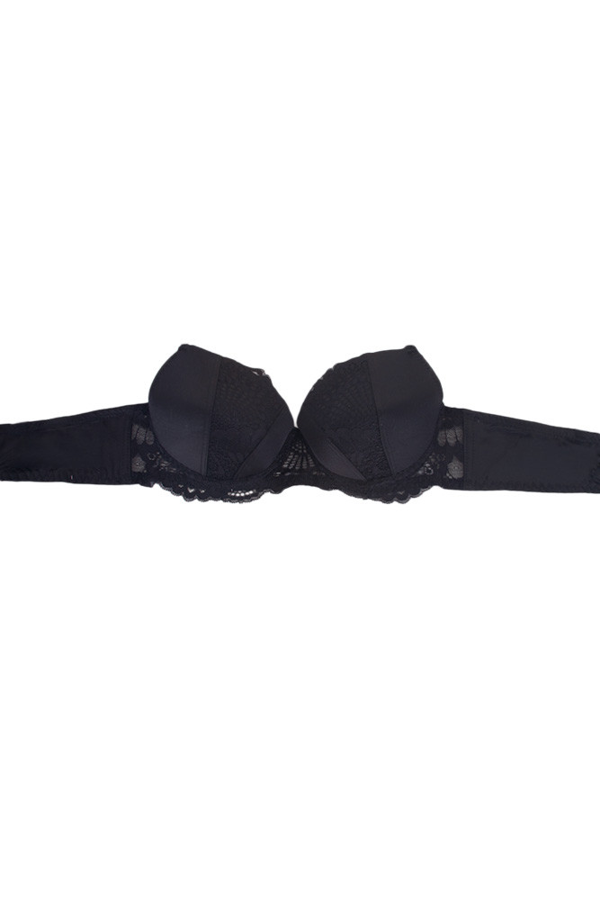 Women's Lace Trim Satin Full Cup Bra in Black