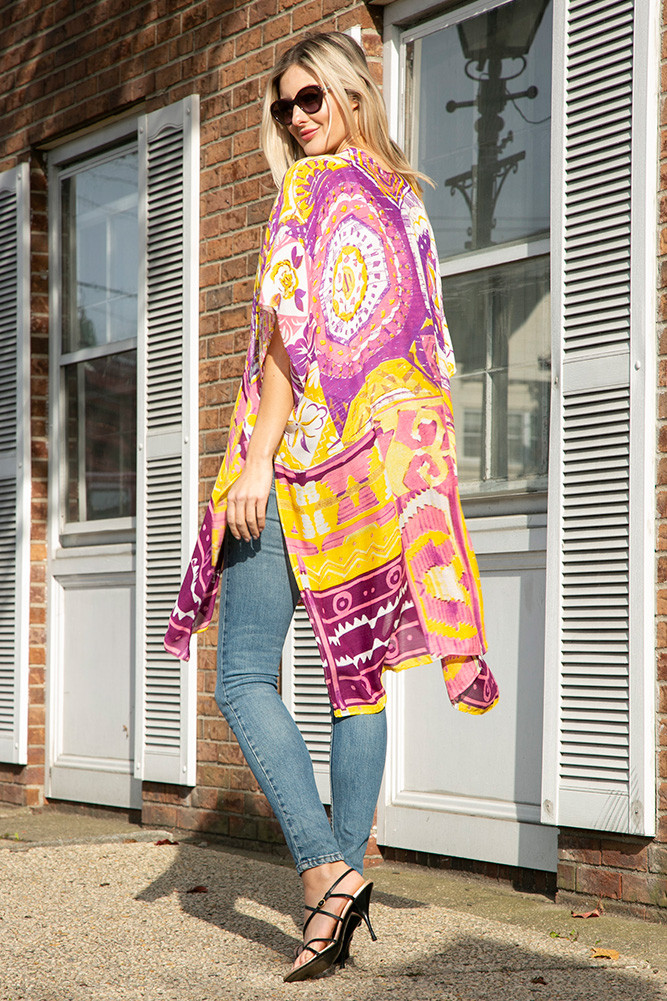 Women's Abstract Pattern Print Kimono in Purple