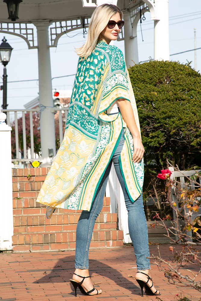 Women's Floral Pattern Print Summer Kimono Cover-Up in Yellow