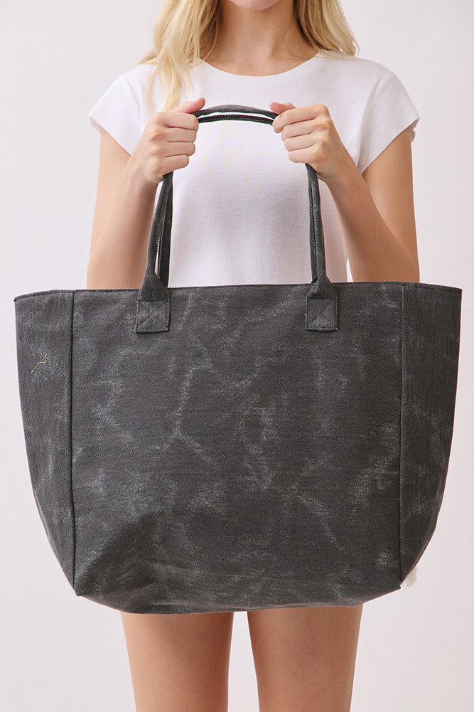 Women's Vintage Sunshine Stripe with Fringe Tote Bag in Black