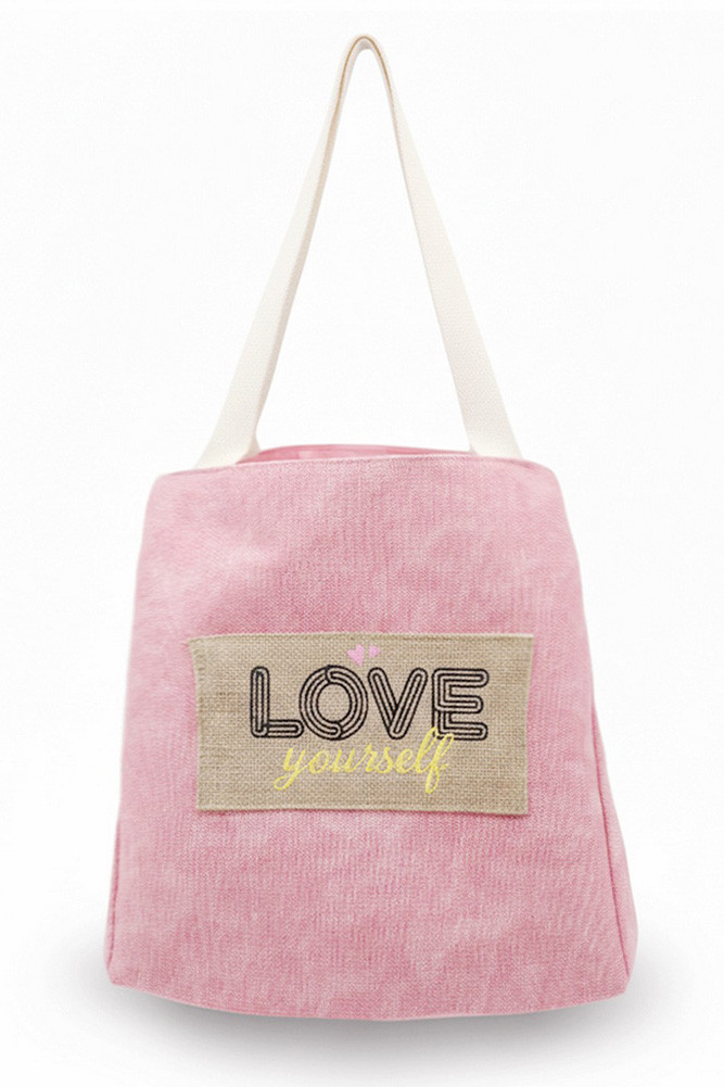 Women's Shoulder & Bucket Style Love Yourself Canvas Bag in Love