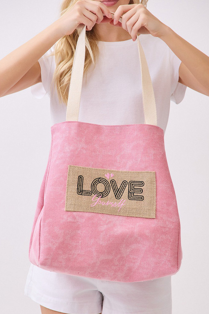 Women's Shoulder & Bucket Style Love Yourself Canvas Bag in Love
