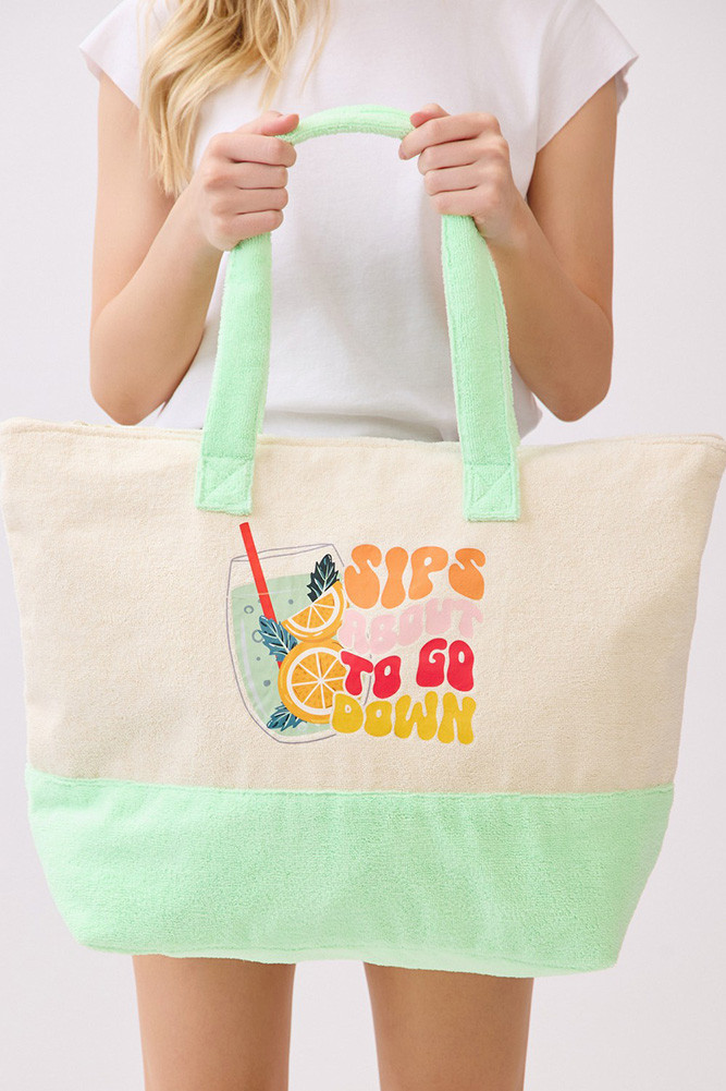 Women's Sips About to Go Down Letter Terry Tote Bag — tote bag photo 7
