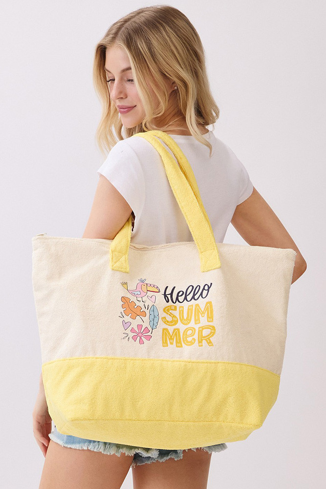 Women's Hello Summer Letter Terry Tote Bag by BURACQ
