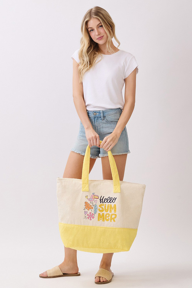 Women's Hello Summer Letter Terry Tote Bag — tote bag photo 2