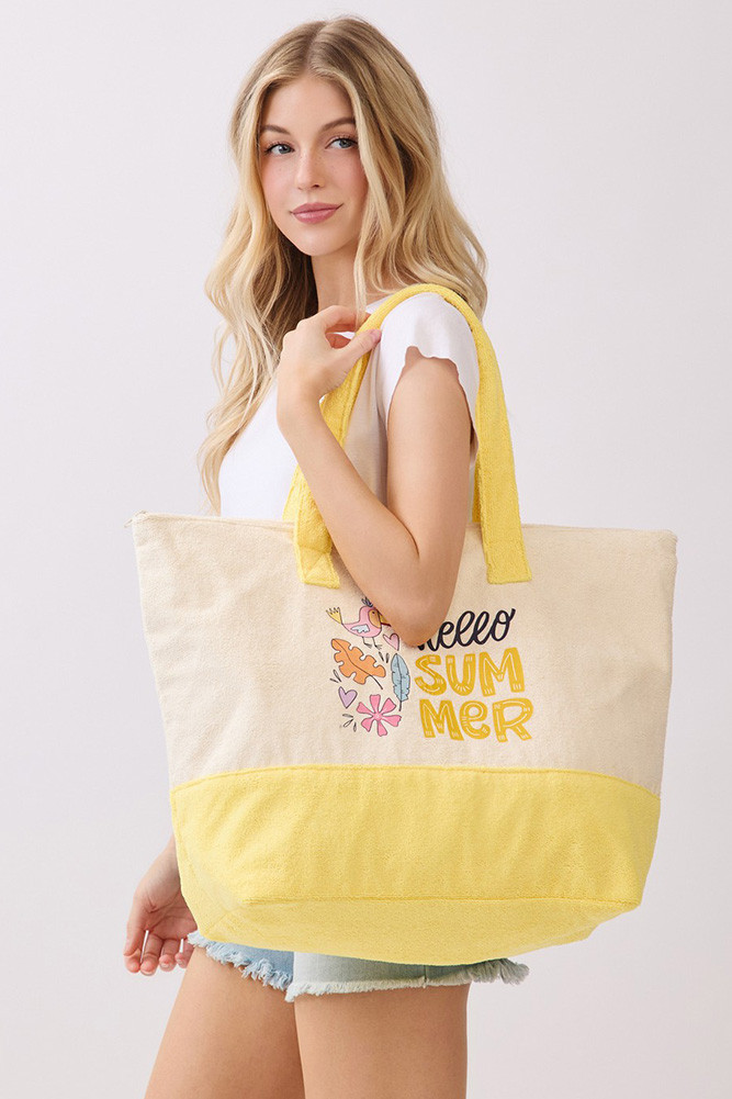 Women's Hello Summer Letter Terry Tote Bag — tote bag photo 5