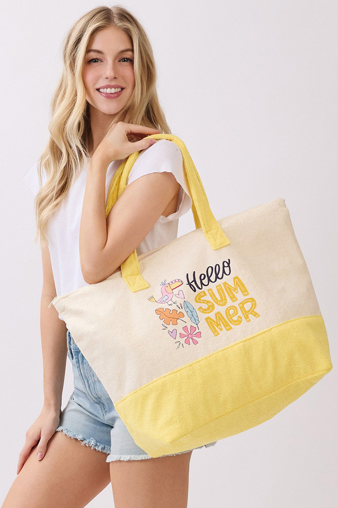 Women's Hello Summer Letter Terry Tote Bag — tote bag photo 8