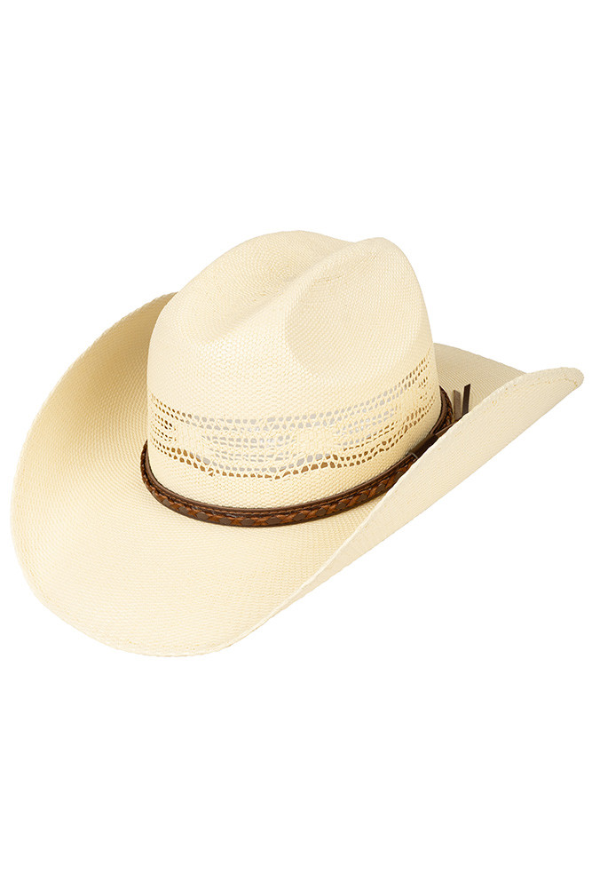 Women's Leather Band Patterned Paper Toyo Cowboy Hat in Cream