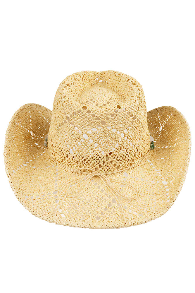 Women's Starfish and Bead Band Pattern Paper Cowboy Hat in Natural