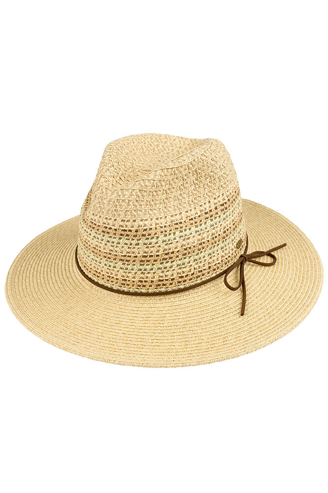 Women's Multi Color Detail with Band Straw Panama Sun Hat in Natural